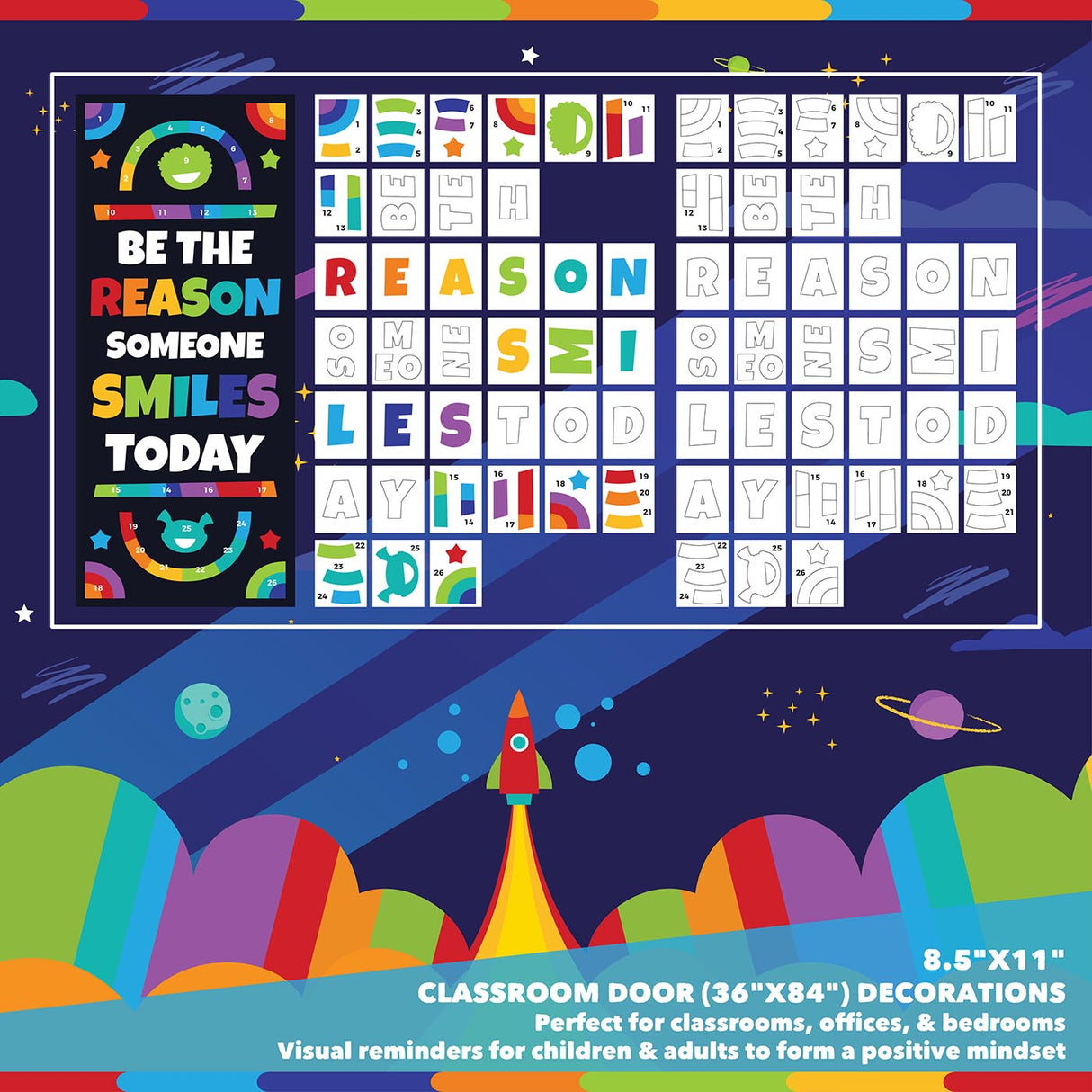 Classroom Door Decoration Kit - Be the Reason Someone Smiles Today Printable Digital Library Sproutbrite