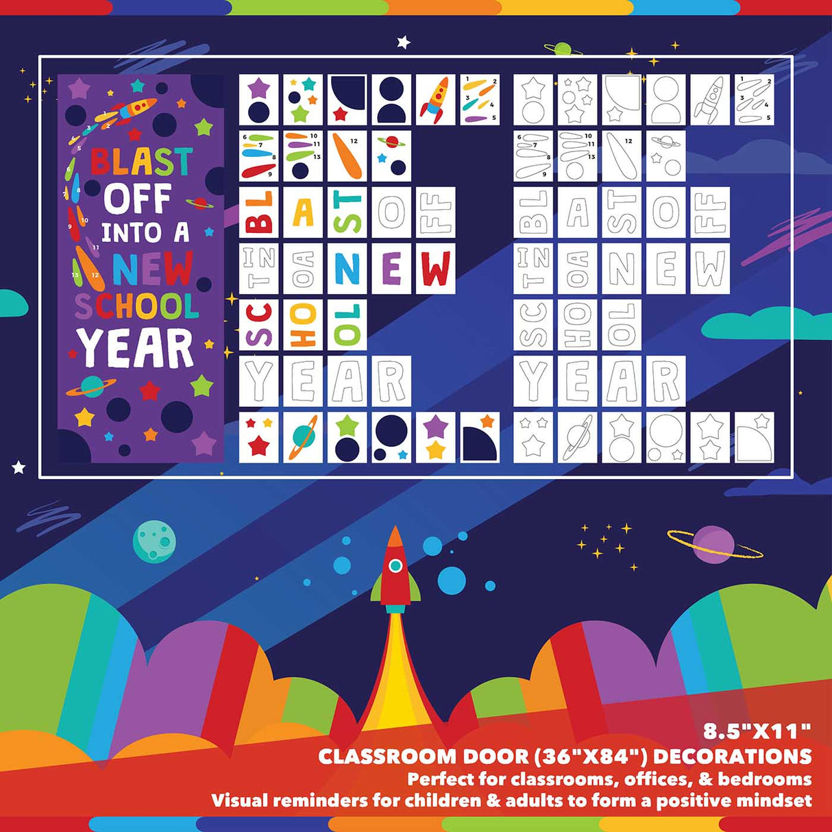 Classroom Door Decoration Kit - Blast Off into a New Year Printable Digital Library Sproutbrite