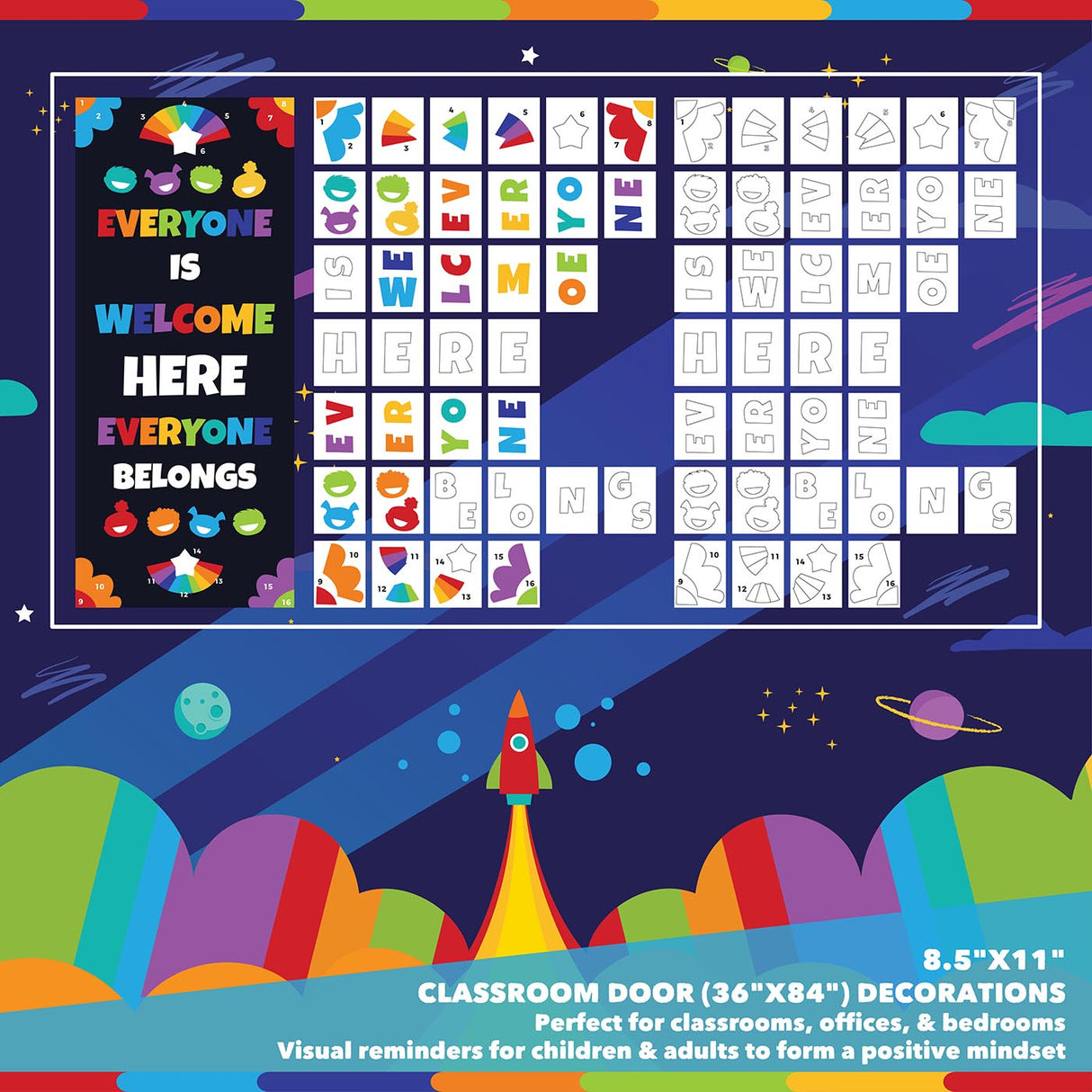 Classroom Door Decoration Kit - Everyone is Welcome Here Everyone Belongs Printable Digital Library Sproutbrite