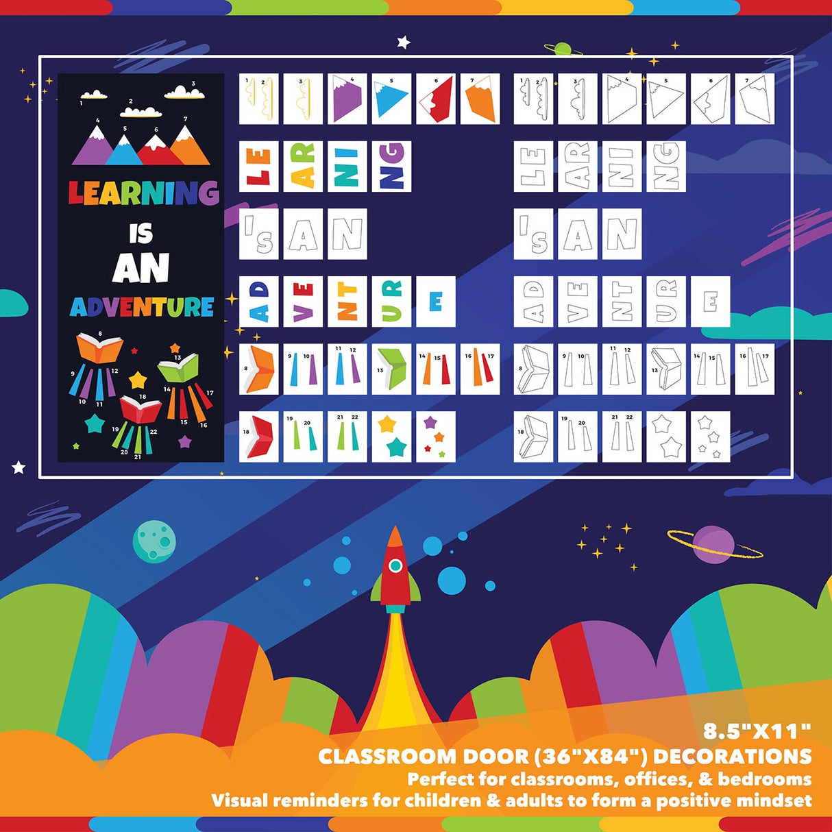 Classroom Door Decoration Kit - Learning is an Adventure Printable Digital Library Sproutbrite
