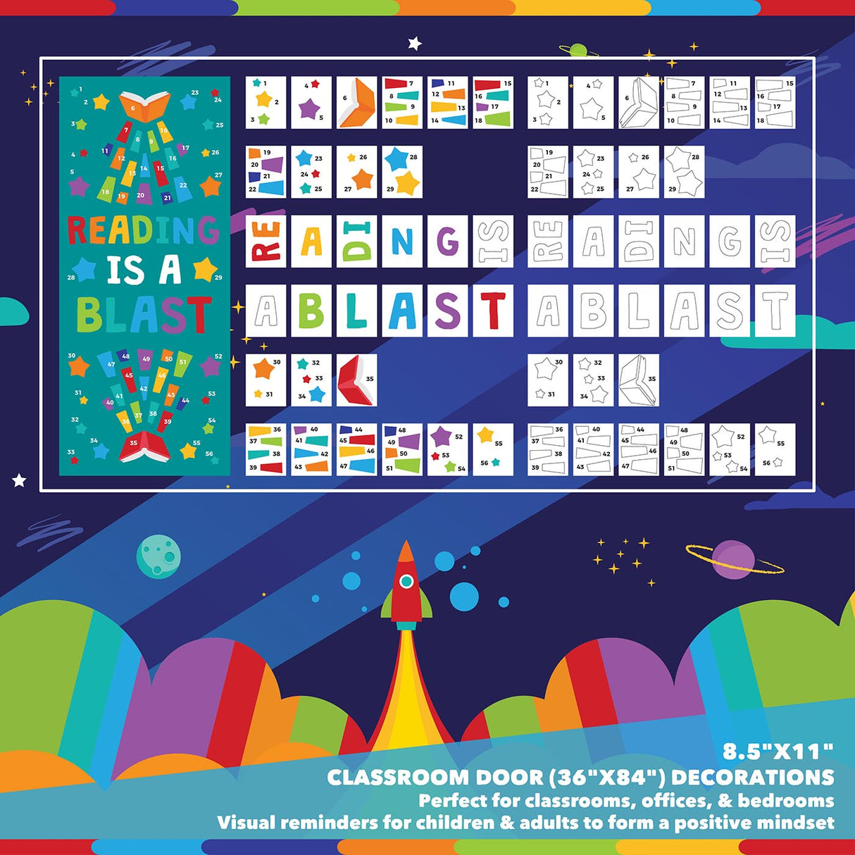 Classroom Door Decoration Kit - Reading is a Blast Printable Digital Library Sproutbrite