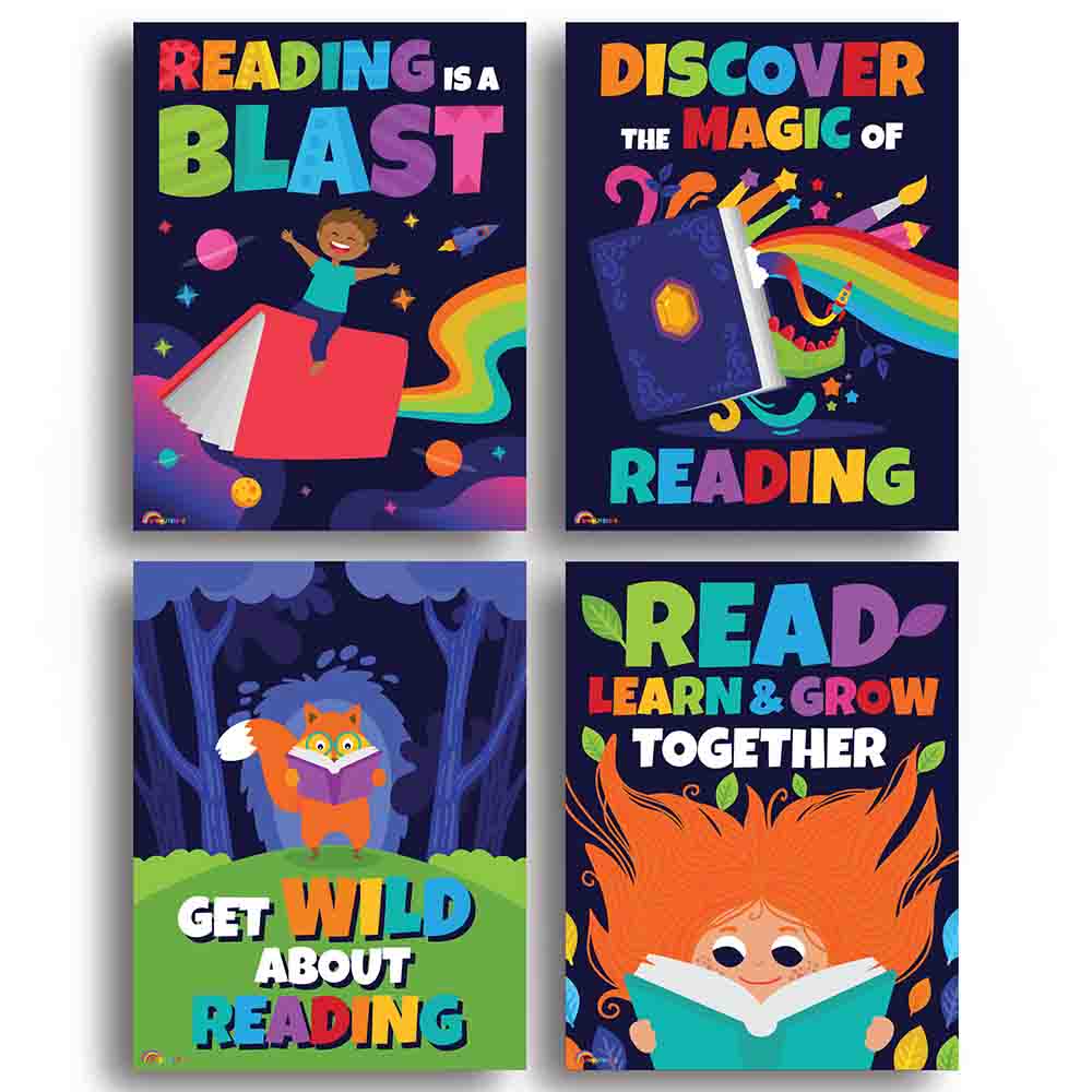 Classroom Reading Posters Illustrated for Elementary Preschool Kindergarten and Daycares 4 Posters - Print Your Own Printable Digital Library Sproutbrite 