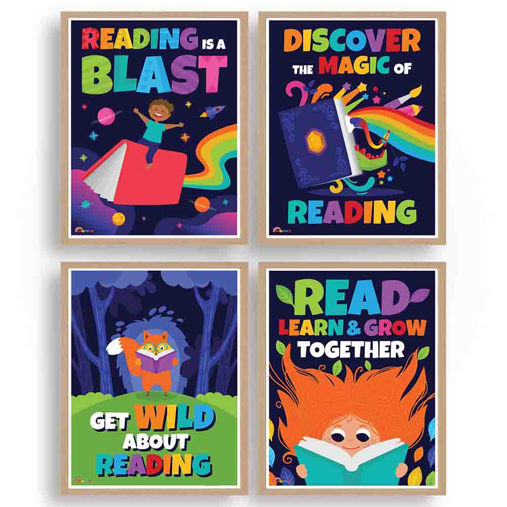 Classroom Reading Posters Illustrated for Elementary Preschool Kindergarten and Daycares 4 Posters - Print Your Own Printable Digital Library Sproutbrite