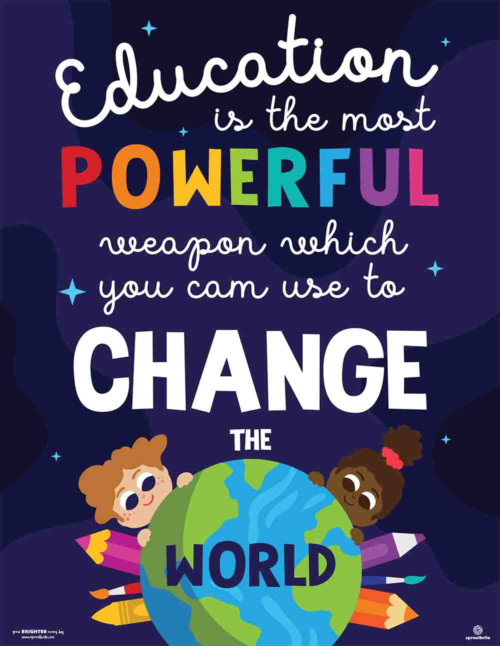 Education is the Most Powerful Weapon You Can Use to Change The World- Print Your Own Posters Printable Digital Library Sproutbrite