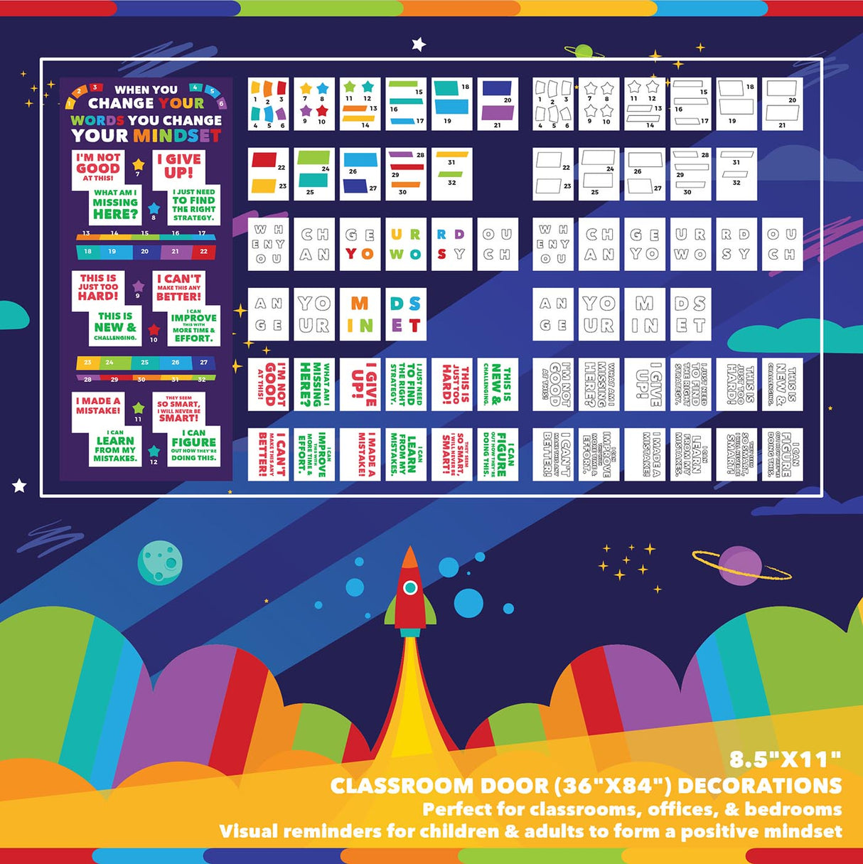 Classroom Door Decoration Kit - Change your Words Change your Mindset Printable Digital Library Sproutbrite 