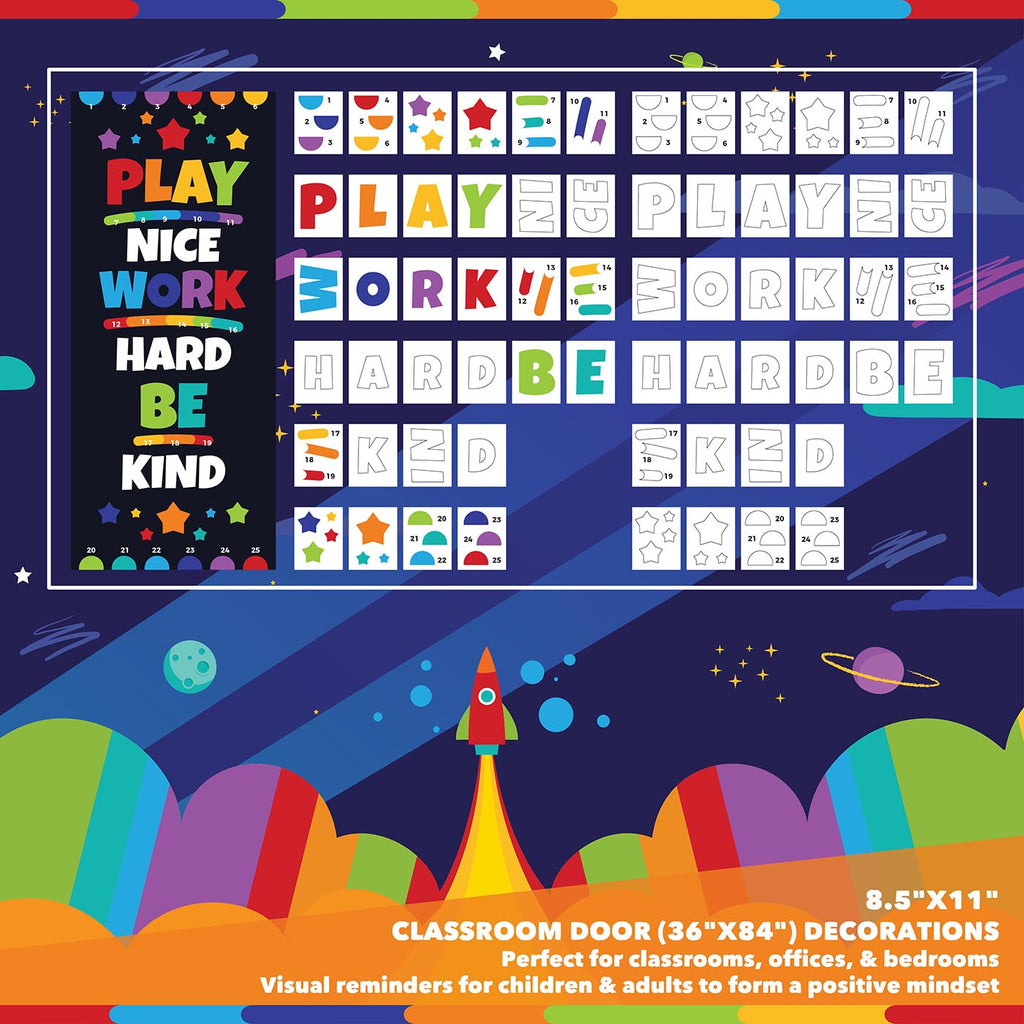 Classroom Door Decoration Kit - Play Nice Work Hard Be Kind Printable Digital Library Sproutbrite 