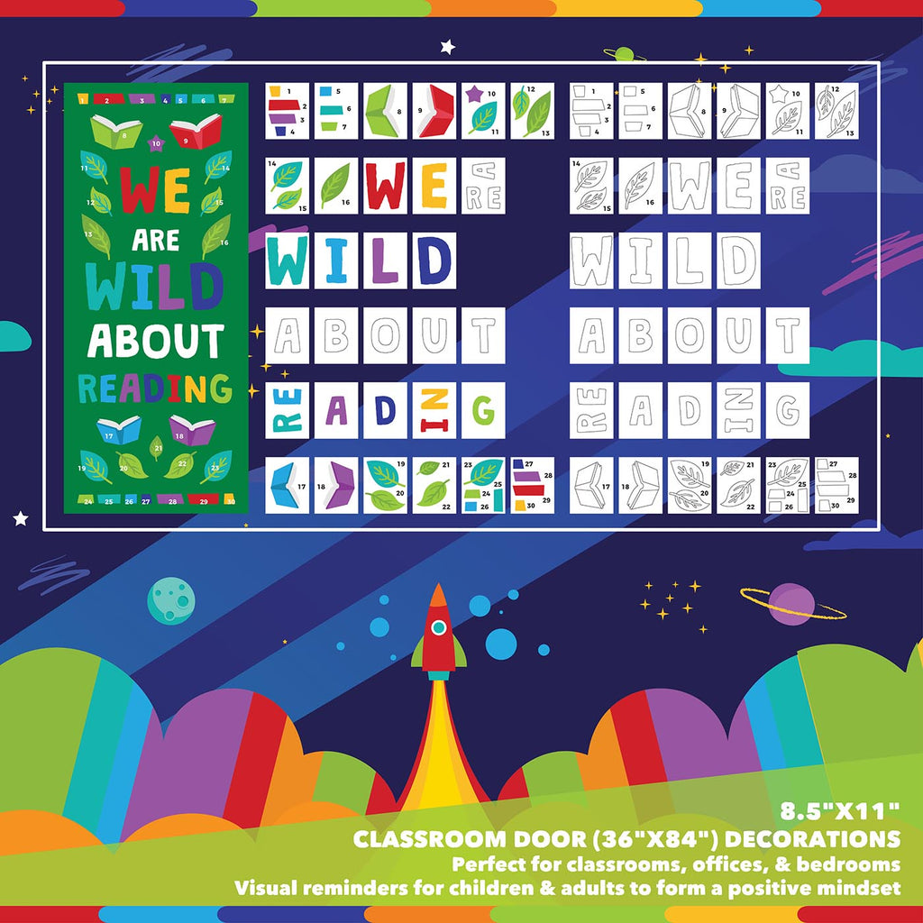 Classroom Door Decoration Kit - We are Wild About Reading Printable Digital Library Sproutbrite 