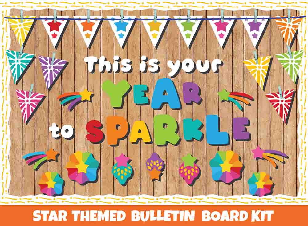 This is Your Year to Sparkle Star and Pennant Bulletin Board Cutouts - Print Your Own Bulletin Board Printable Digital Library Sproutbrite 